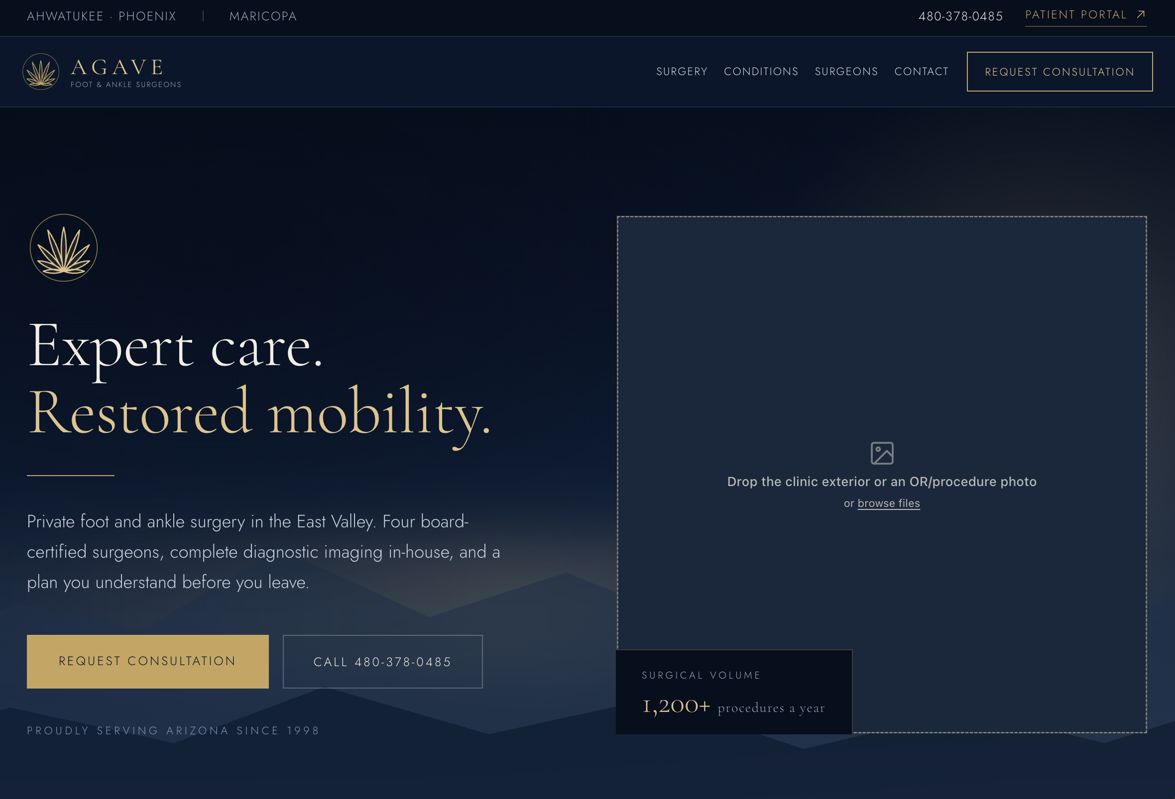 Restored Mobility for Agave Podiatry: A refined digital presence and practical automation system for a growing foot and ankle surgery practice.